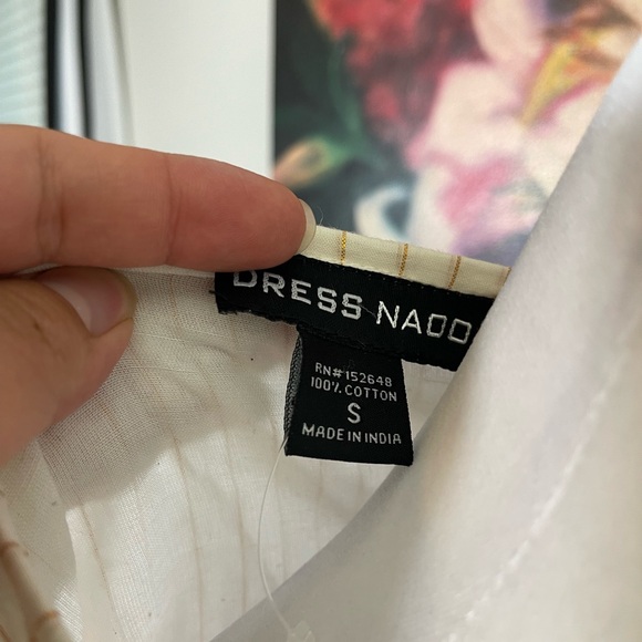 Dress Naoo Cream Boho Gold Stitch Embroidered Cotton Dress Made in India S - Picture 7 of 10